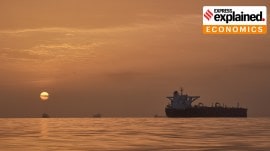 Tankers anchored in the Strait of Hormuz off the coast of Qeshm Island, Iran, Saturday, April 18, 2026.