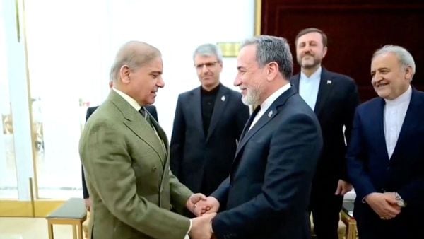 Iranian Foreign Minister Abbas Araqchi meets Pakistani Prime Minister Shehbaz Sharif, in Islamabad, Pakistan, in this screengrab taken from a video released April 25, 2026. (REUTERS)