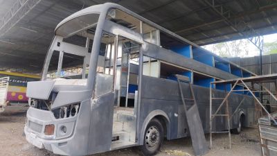 An unfinished bus at Sundar Coach in Rajasthan's Udaipur. Express photo: Parul Kulshrestha