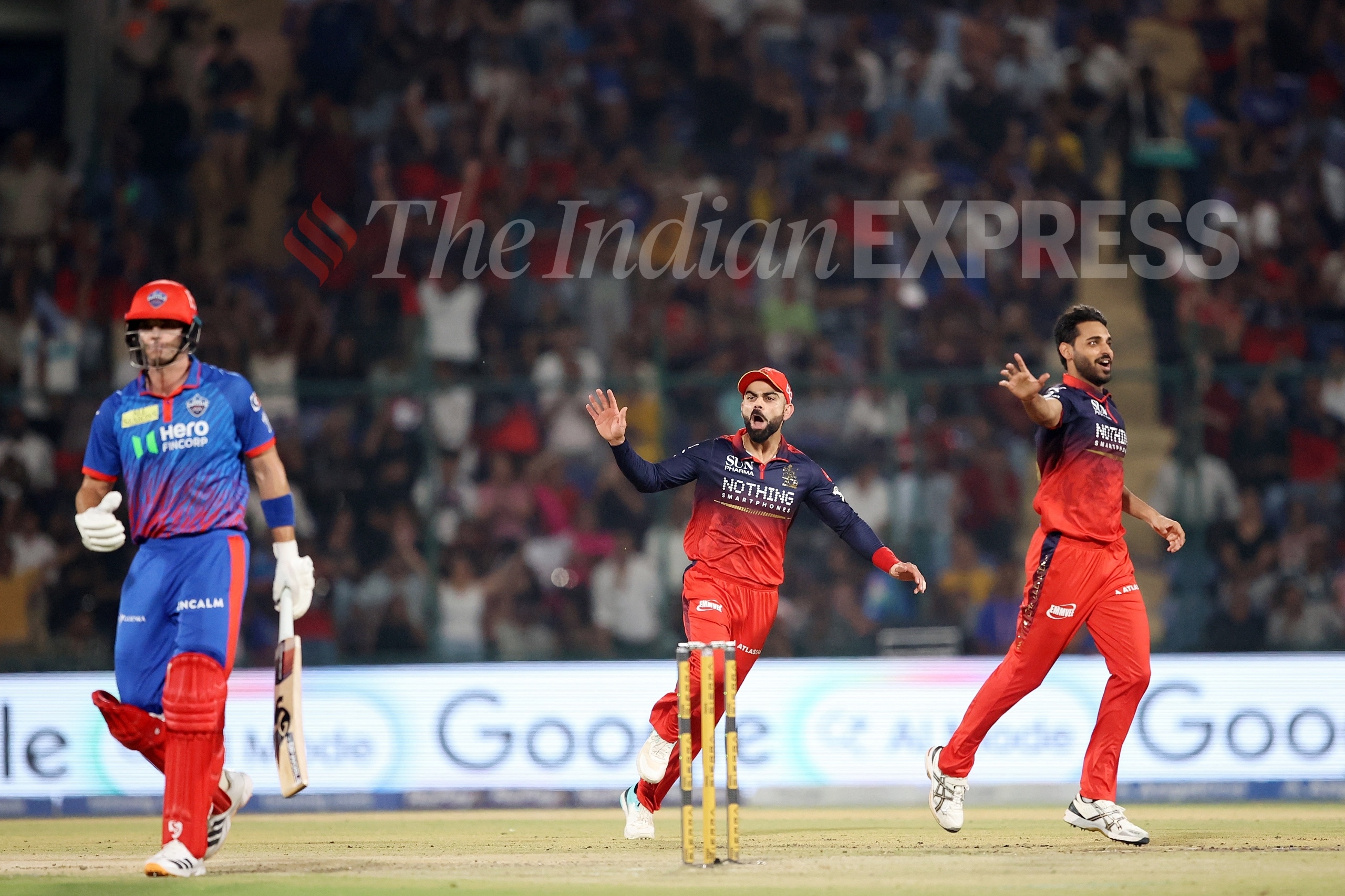 Hazlewood stuck to his pace-on Test match lengths, Bhuvneshwar got the ball to move both ways. (Express Photo by Praveen Khanna)