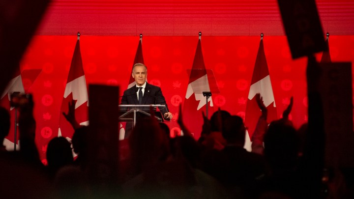 Prime Minister Mark Carney of Canada speaks during the Liberal Party’s convention in Montreal, April 11, 2026. (Ian Austen/The New York Times)