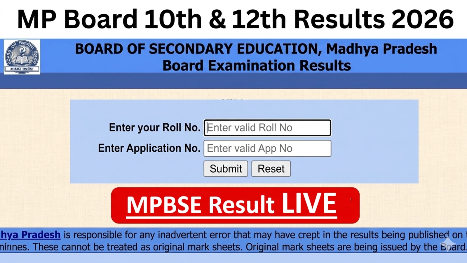 MPBSE MP Board 10th 12th Result 2026, Mpbse.mponline.gov.in LIVE Updates: CM Mohan Yadav to announce results today