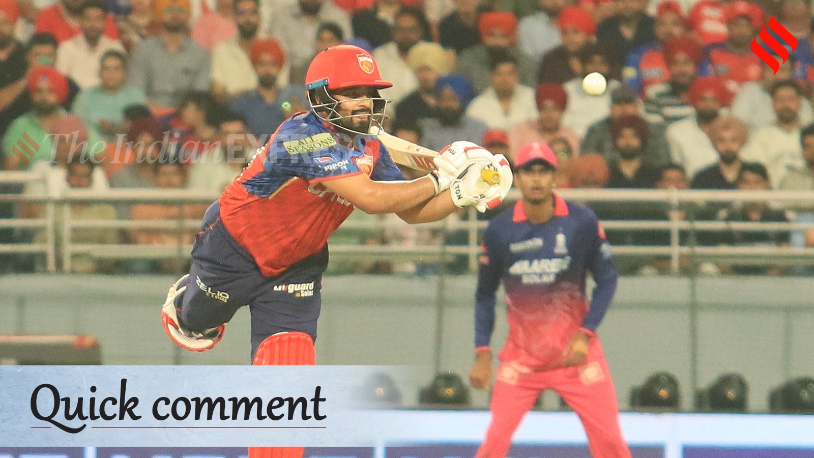 Once his partner had departed, it fell on Prabhsimran to keep the run rate at an acceptable rate for Punjab Kings (Express Photo by Kamleshwar Singh)