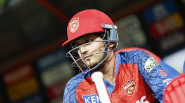 Against Chennai Super Kings, Arya scores 39 off 11 to set up a 210-run chase. Against Sunrisers Hyderabad, chasing 220, he hits 18 off the first over and finishes with 57 off 20. On Sunday night in Lucknow, nine sixes. A 37-ball 93. (BCCI/Creimas Photo)