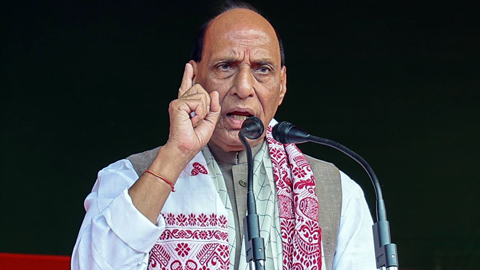 Defence Minister Rajnath Singh addresses a rally