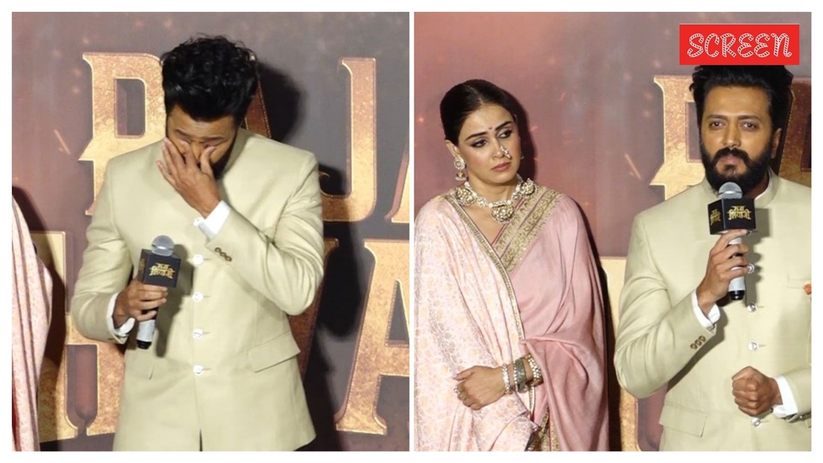Riteish Deshmukh breaks down thanking ‘rock’ Genelia Deshmukh at Raja Shivaji trailer launch. Watch