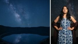 Lonar crater nightscape; (Right) Shweta Kulkarni. 