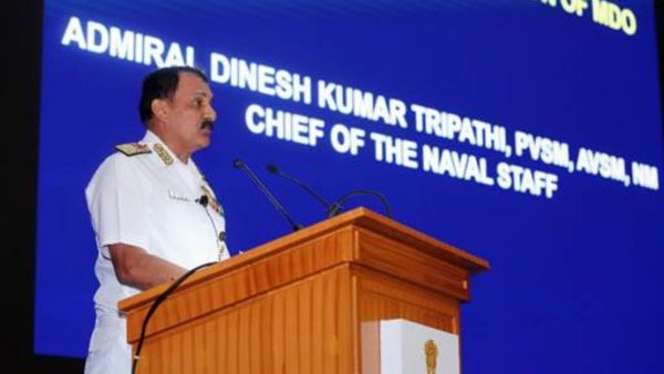 Naval Chief Admiral Dinesh K Tripathi speaking at the Ran Samwad in Bengaluru