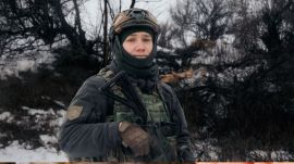 A soldier from Ukraine's Khartia brigade looks toward the front line in Kharkiv region, Ukraine. (AP Photo)