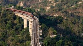 **PTI's Best Photos of the Week** Jammu: A Vande Bharat Express train crosses a bridge near Bajalta village while en route to Katra station, Friday, April 24, 2026. The direct Vande Bharat service between Jammu and Srinagar is expected to be flagged off soon. (PTI Photo)(PTI04_24_2026_000034B)(PTI04_26_2026_000357B)
