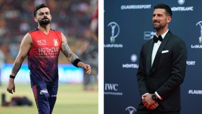 (LEFT) RCB's Virat Kohli warms up before the start of an IPL cricket match; (RIGHT) Novak Djokovic arrives for the 2026 Laureus World Sports Awards ceremony in Madrid (right). (AP Photos)