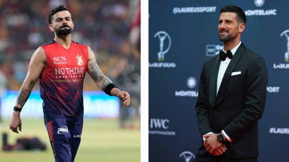 (LEFT) RCB's Virat Kohli warms up before the start of an IPL cricket match; (RIGHT) Novak Djokovic arrives for the 2026 Laureus World Sports Awards ceremony in Madrid (right). (AP Photos)