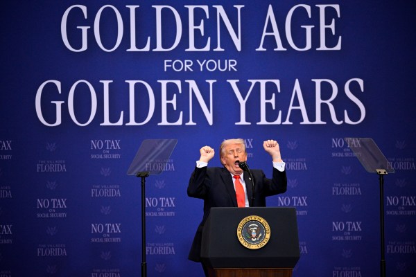 President Donald Trump speaks during a visit, Friday, May 1, 2026, in The Villages, Florida. (AP Photo)