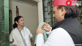 Samajwadi Party chief Akhilesh Yadav meets Mamata Banerjee, Akhilesh Yadav meets Mamata Banerjee, Akhilesh meets Mamata, West Bengal Assembly Election Result 2026, West Bengal Assembly polls, Kolkata news, WEst Bengal news, Indian express, current affairs