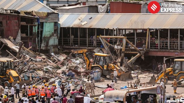 Heavy machinery, including four JCBs and one forklift, was pressed into service as part of the demolition exercise on railway land