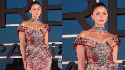 Alia Bhatt opts for Tarun Tahiliani's brocade off-shoulder gown