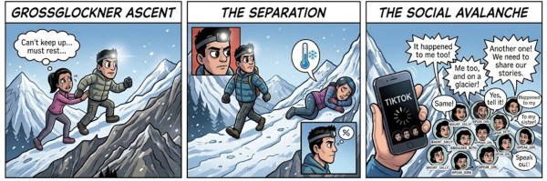 A modern depiction of an Alpine divorce, which is a surprisingly common phenomenon. 