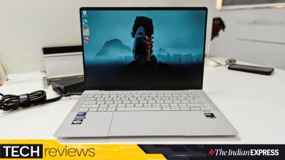 The Asus ExpertBook Ultra’s understated design and nano-ceramic finish keep the laptop looking clean and professional even after long hours of use. (Image: Bijin Jose/The Indian Express)