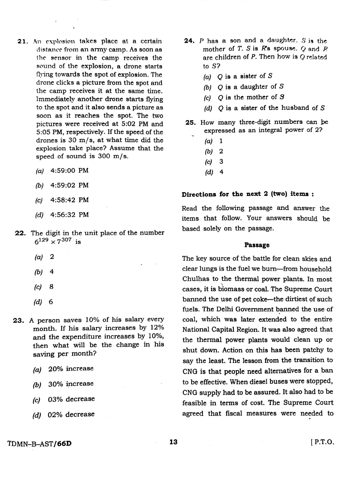 Civil Services Examination csat 2026 questions