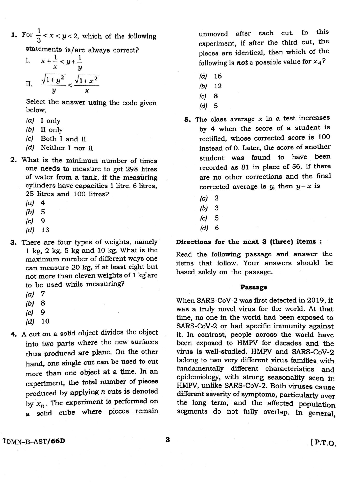 Civil Services Examination csat 2026 questions