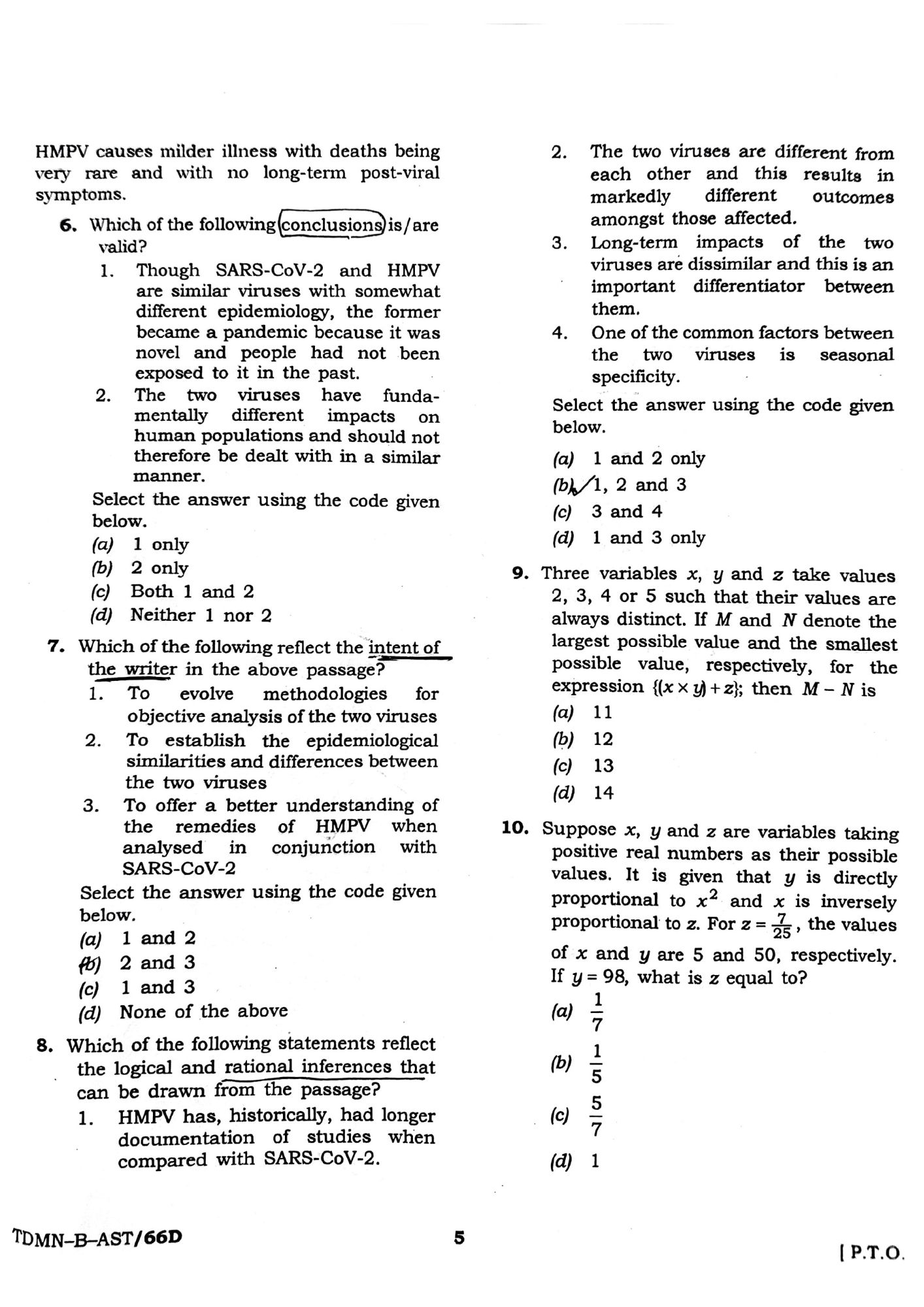 Civil Services Examination csat 2026 questions