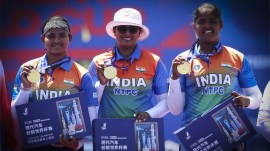 Ankita Bhakat, Deepika Kumari and Kumkum Anil Mohod helped India beat China to clinch Archery World Cup Stage 2 gold. (World Archery)