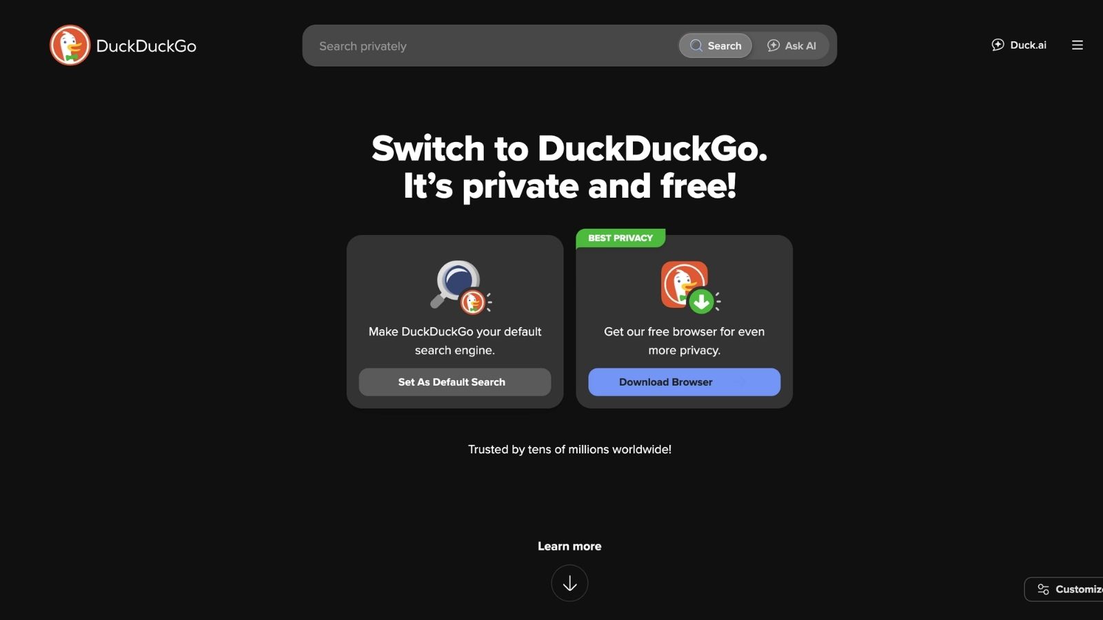 DuckDuckGo's Homepage. (Image: DuckDuckGo)