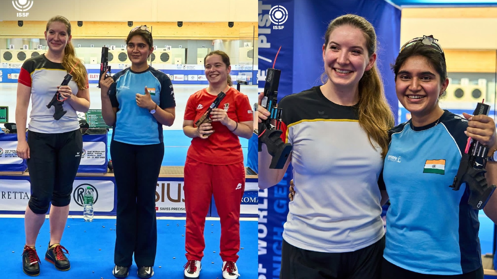 Esha Singh after winning the 25m pistol title in Munich World Cup. (ISSF)