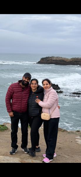 Harshita along with her parents when they last visited her in San Francisco in December 2025. (Express Photo)