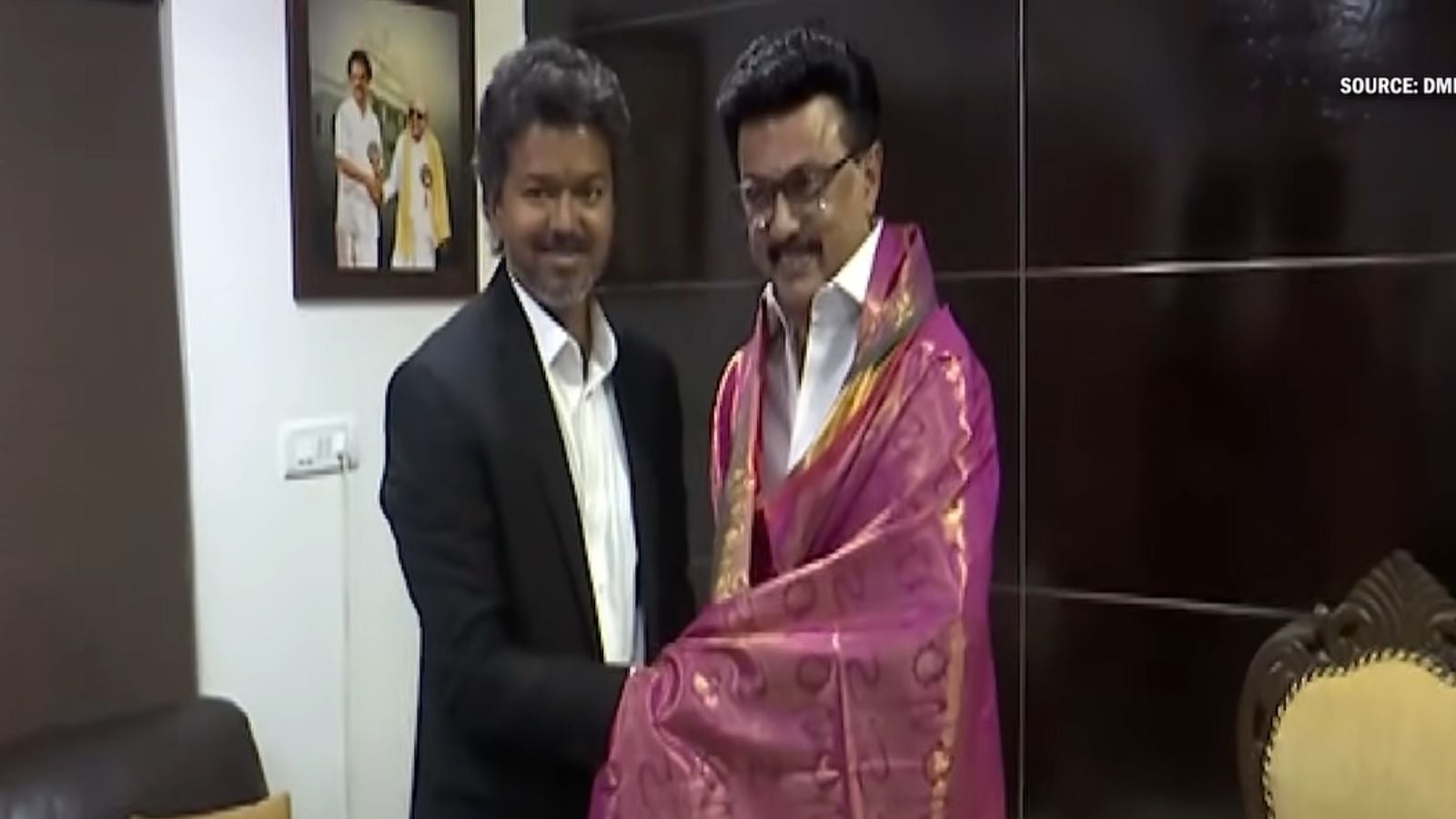 Vijay meets Stalin day after taking oath as Tamil Nadu CM