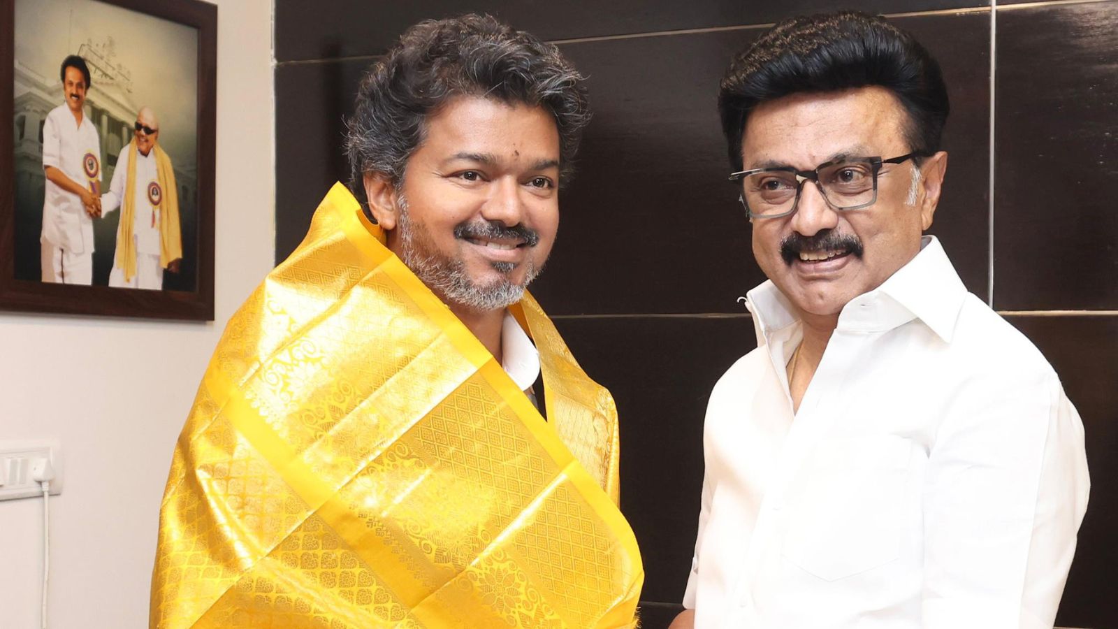 Vijay meets Stalin day after taking oath as Tamil Nadu CM