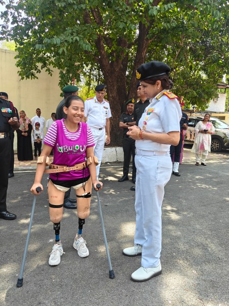 Surg Vice Adm Arti Sarin, Director General Armed Forces Medical Services interacting with 14-year-old Zubiya