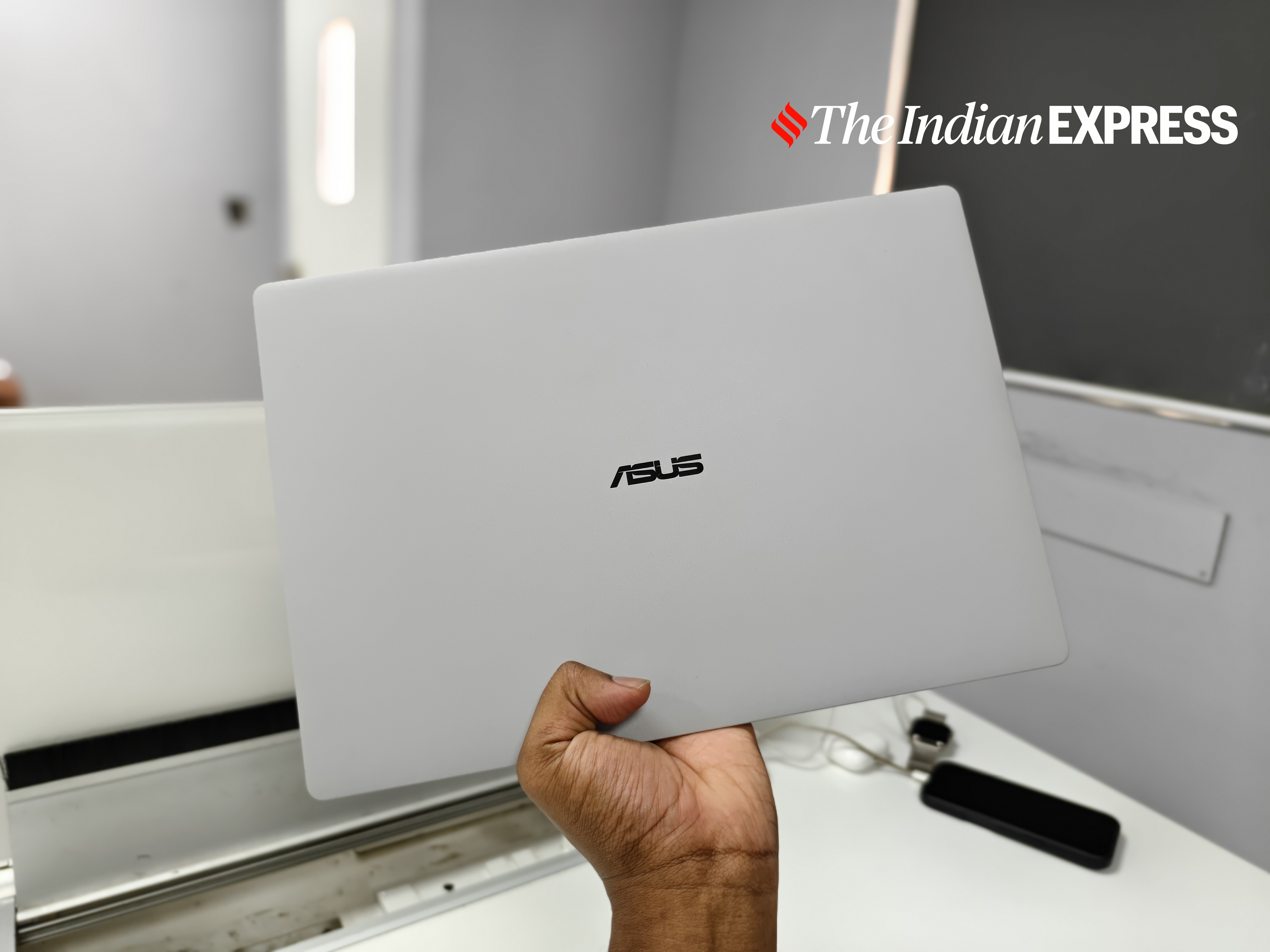 Weighing close to 1kg, the ExpertBook Ultra is among the lightest premium business laptops I have worked on. (Image: Bijin Jose/The Indian Express)
