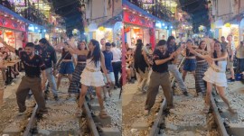 Indian tourists dancing in Vietnam