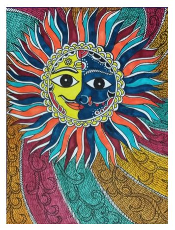 Kalamkari painting with Sun and Moon Motif