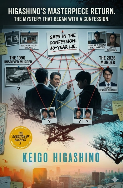 Keigo Higashino's Guilt begins with Godai and Nakamachi investigating the murder of a lawyer. (Generated using AI)