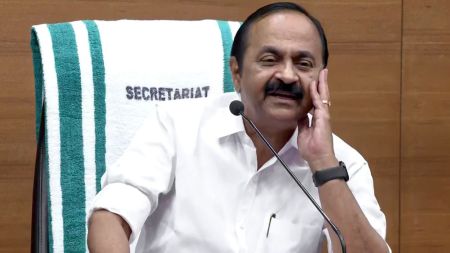 Newly sworn-in Kerala Chief Minister VD Satheesan takes charge at his office in the state secretariat, in Thiruvananthapuram