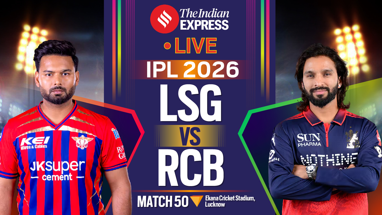 LSG vs RCB LIVE, IPL 2026: Follow Lucknow Super Giants vs Royal Challengers Bengaluru match at Ekana. (CREIMAS FOR IPL)