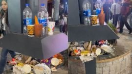 The video showed wrappers, disposable cups, and other litter scattered