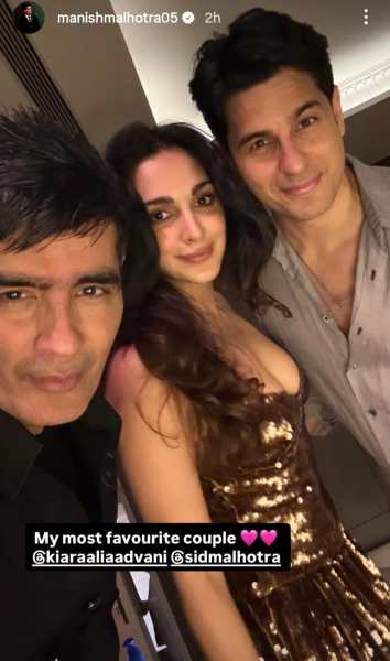 Manish Malhotra with Kiara Advani, Sidharth Malhotra at KJo birthday party