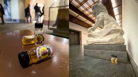 Met Gala protest urine bottle jeff bezos