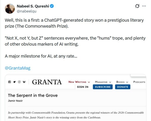 Many users said they could make out the story had been generated using AI. (X@Nabeel S Qureshi)
