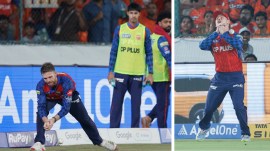 Lockie Ferguson and Cooper Connolly dropped catches during Sunrisers Hyderabad vs Punjab Kings IPL 2026 match in Hyderabad. (CREIMAS FOR IPL)