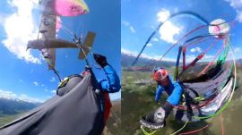 The video shows Sabrina spiralling downward, screaming as she struggles to regain control