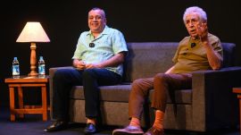 Paresh Rawal and Naseeruddin Shah at the Shreeram Lagoo National Theatre Festival in Pune. (Express Photo)
