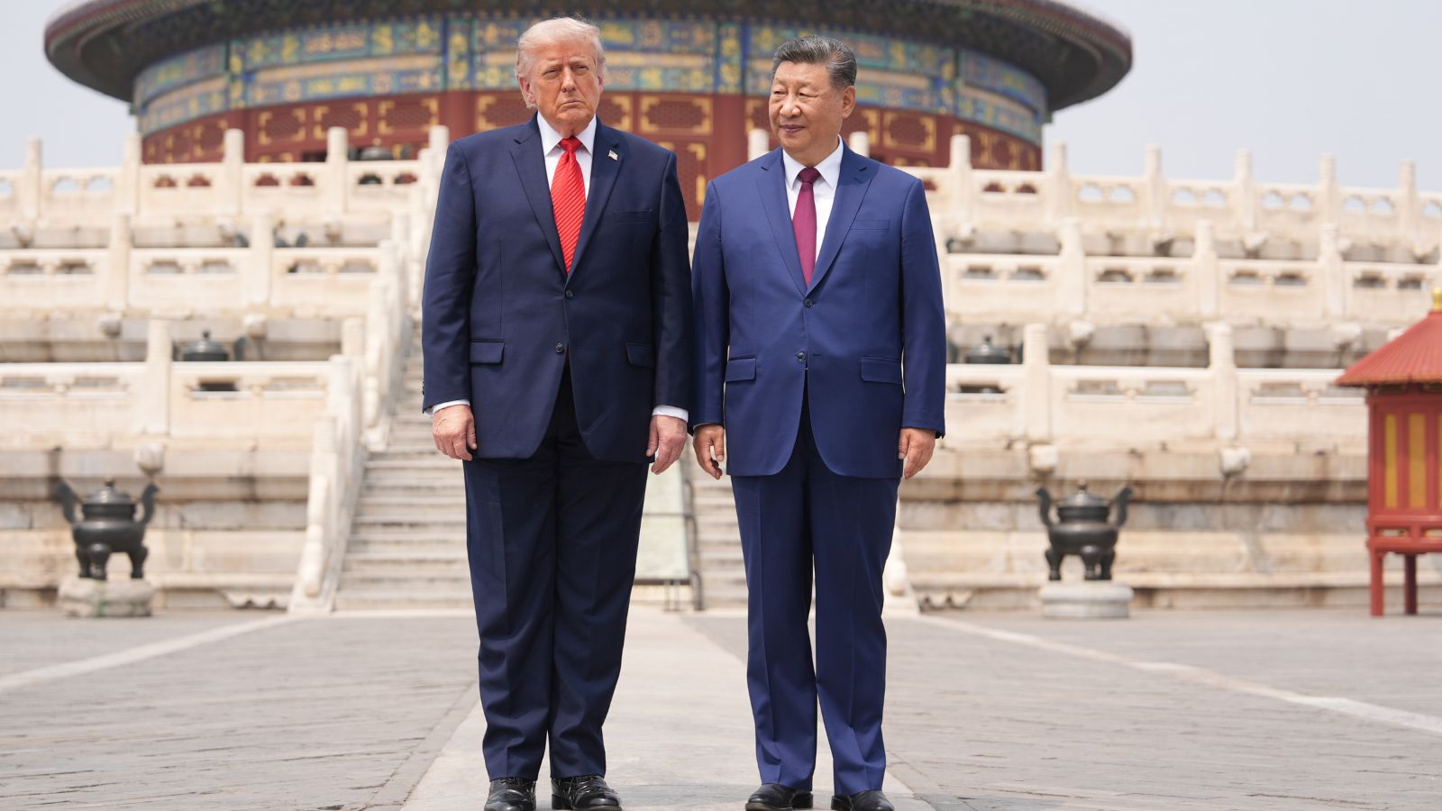 President Donald Trump poses with Chinese President Xi Jinping at the Temple of Heaven on Thursday May 14, 2026, in Beijing