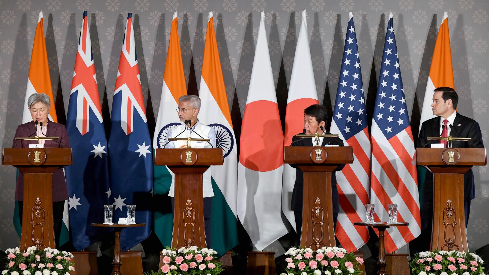 Foreign ministers from India, the US, Australia, and Japan met in Delhi to establish a framework targeting energy resilience, satellite domain awareness, and strict adherence to international maritime law.
