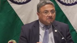 MEA Secretary (West) Sibi George firmly responded to repeated interruptions while answering questions on India’s international credibility (Photo/ANI)