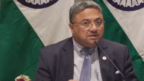 MEA Secretary (West) Sibi George firmly responded to repeated interruptions while answering questions on India’s international credibility (Photo/ANI)