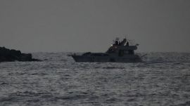 Israeli naval forces sail a confiscated Gaza-bound flotilla boat into Israel's Ashdod port after intercepting the vessel on the Mediterranean Sea, Tuesday, May 19, 2026. (AP Photo)